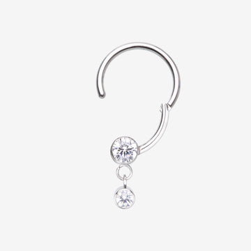 Detail View 1 of Simply Sparkly Dangle Gem Steel Clicker Hoop Ring-Clear Gem
